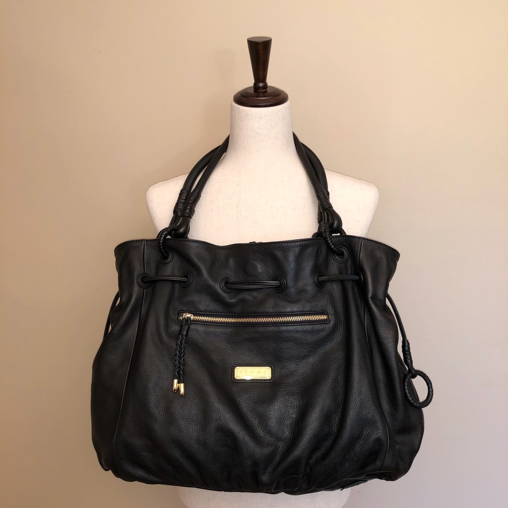 Fiore by Isabella Fiore Black Leather Braid Tote - Picture 2 of 15